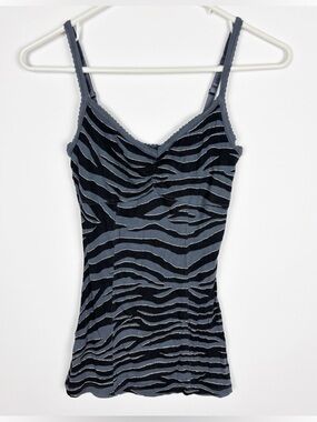 Kirra Cami Size Small Gray Black Zebra Print Metallic Lace Y2K Whimsigoth